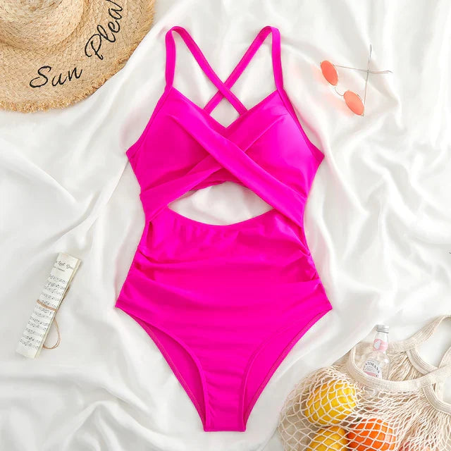 Swimsuit Women – Shaping Fit – Cross Front – Waist Cutout – Breathable Material