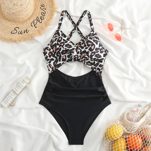 Swimsuit Women – Shaping Fit – Cross Front – Waist Cutout – Breathable Material