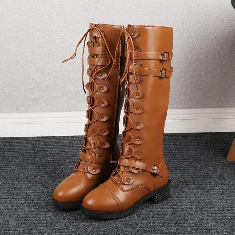 Women's High Lace-up Boots – Structured Fit – Buckles – Leather Look – Sturdy Sole