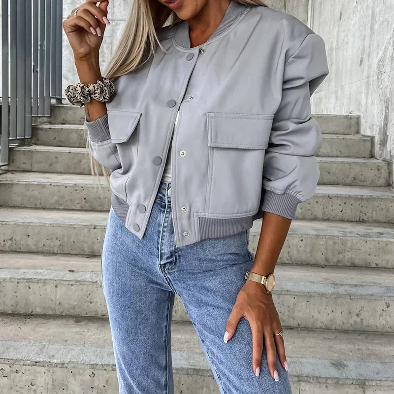 Women's Jacket – Relaxed Fit – Natural Fibers – Button Front – Pockets