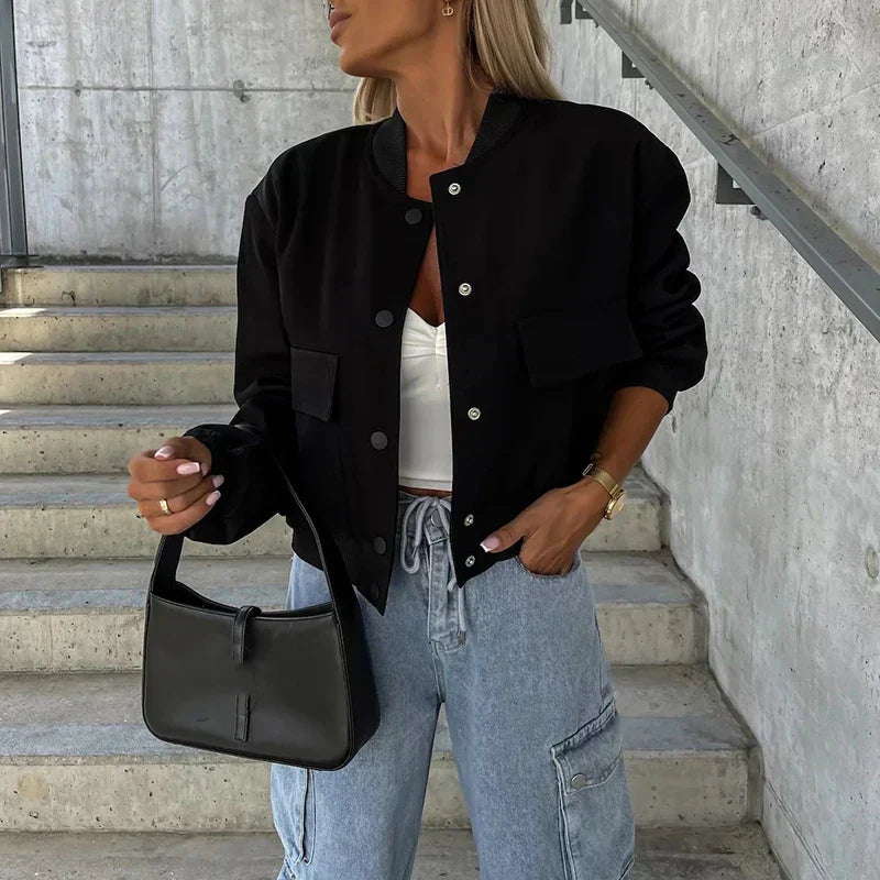 Women's Jacket – Relaxed Fit – Natural Fibers – Button Front – Pockets