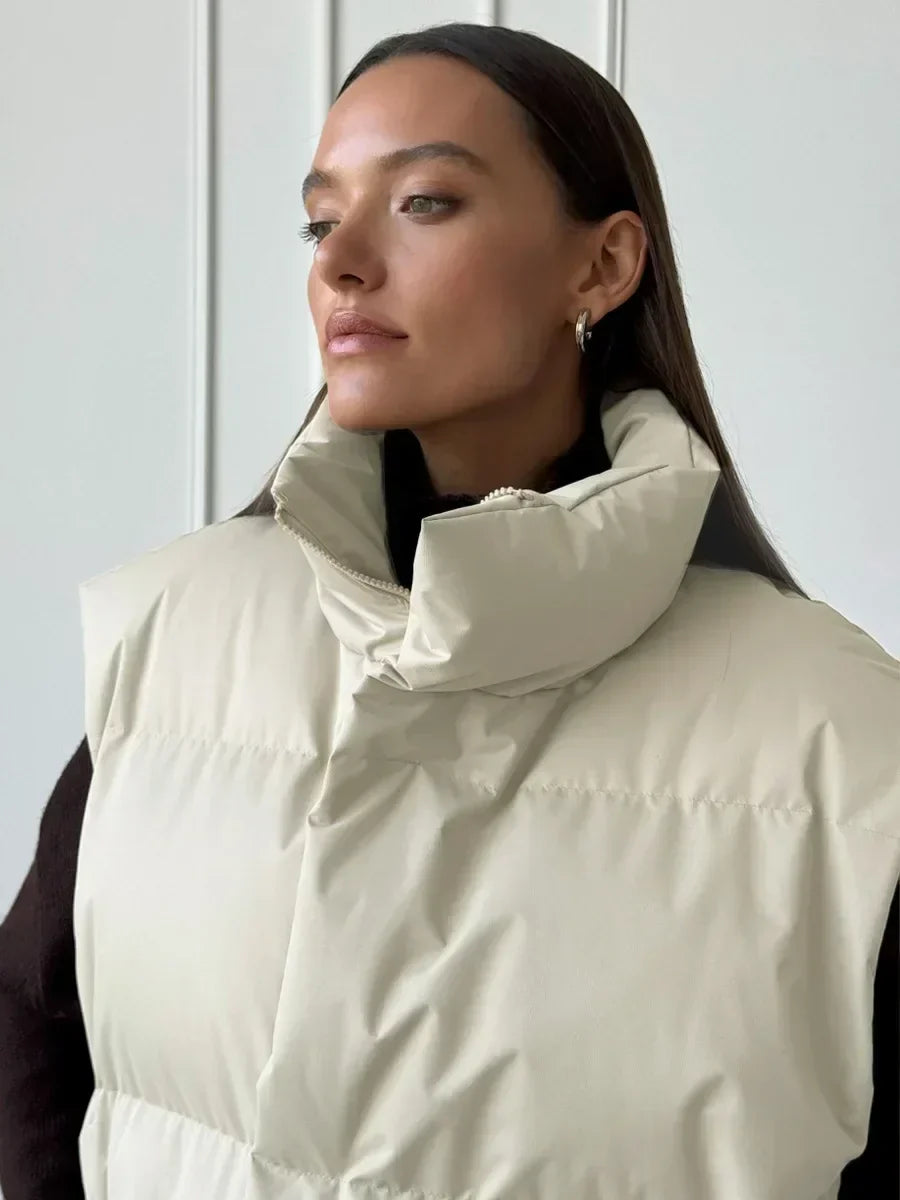 Women's Down Vest - Lightweight Quilted - High Collar - Insulating and Water-Repellent