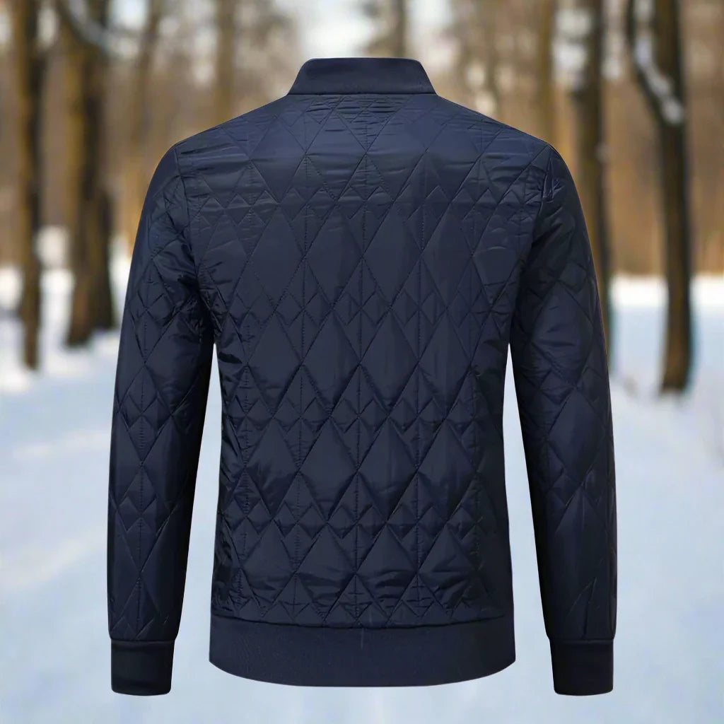 Men's Bomber Jacket - Padded and Warm - Diamond Quilted - Ribbed Collar
