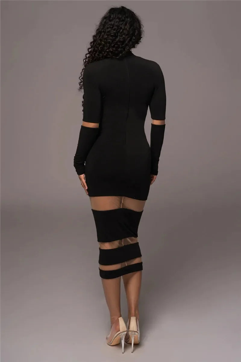 Dress for Women – Tight Fit – Midi Length – Long Sleeves – Cut-out Details