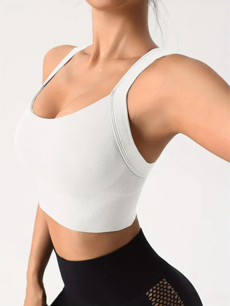 Women's Sports Bra – Seamless Support – Breathable Stretch – Wide Strap – Crop Fit