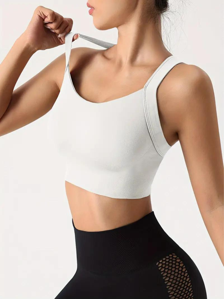 Women's Sports Bra – Seamless Support – Breathable Stretch – Wide Strap – Crop Fit