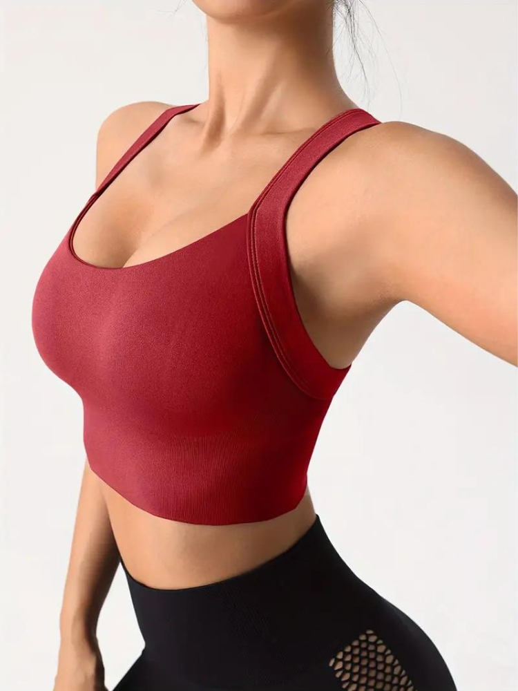Women's Sports Bra – Seamless Support – Breathable Stretch – Wide Strap – Crop Fit