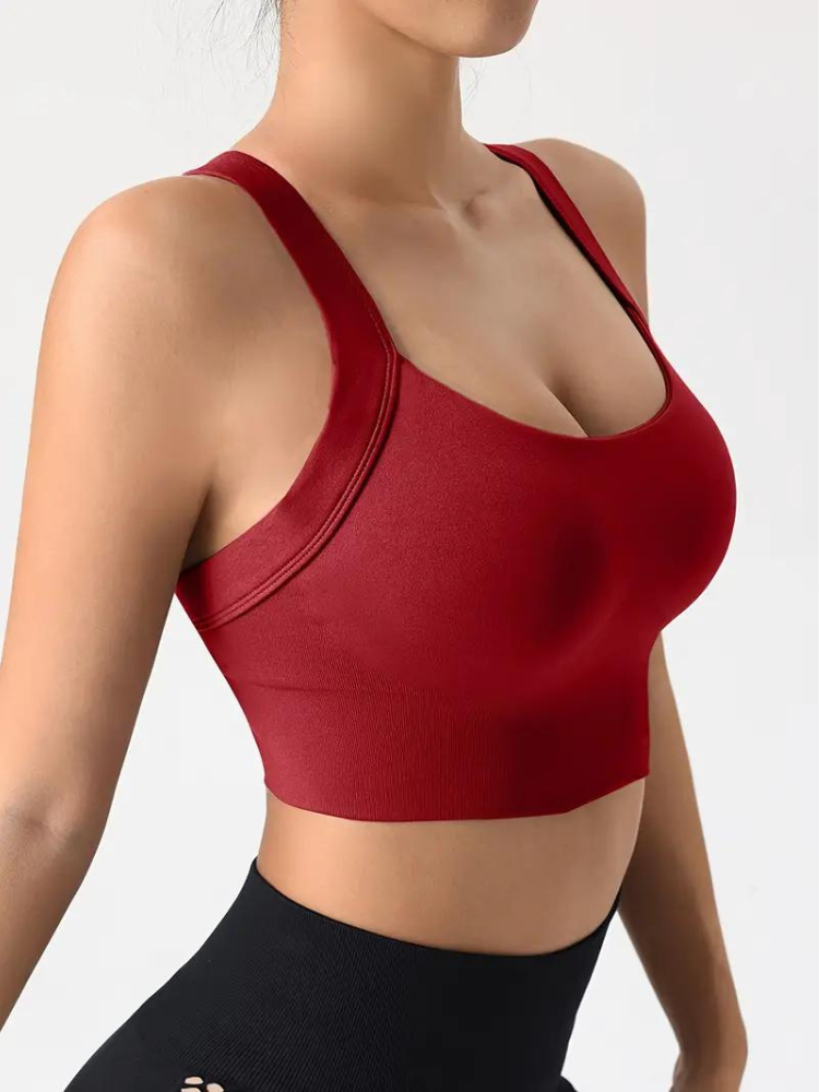 Women's Sports Bra – Seamless Support – Breathable Stretch – Wide Strap – Crop Fit