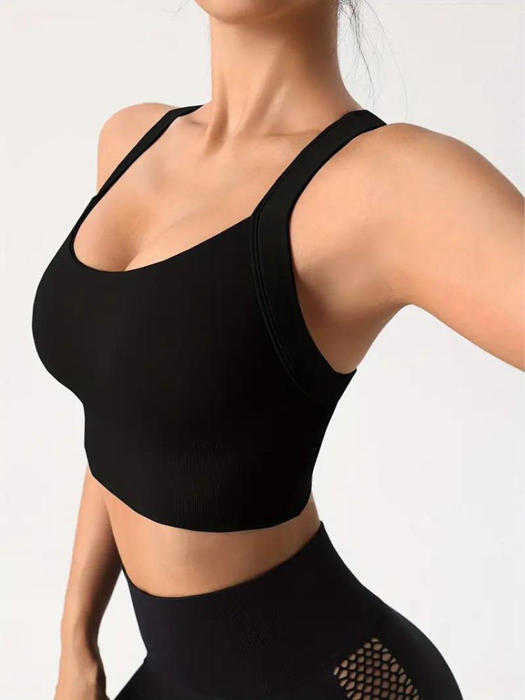 Women's Sports Bra – Seamless Support – Breathable Stretch – Wide Strap – Crop Fit