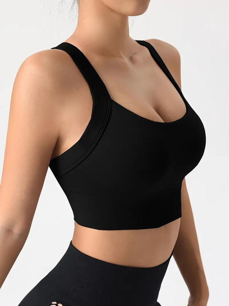 Women's Sports Bra – Seamless Support – Breathable Stretch – Wide Strap – Crop Fit