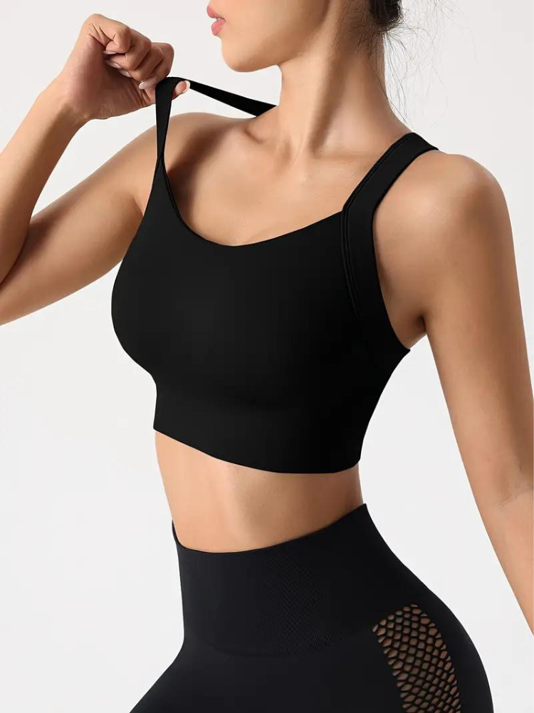 Women's Sports Bra – Seamless Support – Breathable Stretch – Wide Strap – Crop Fit