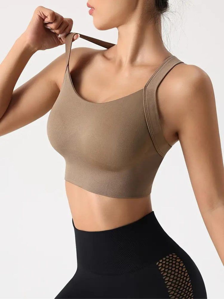 Women's Sports Bra – Seamless Support – Breathable Stretch – Wide Strap – Crop Fit
