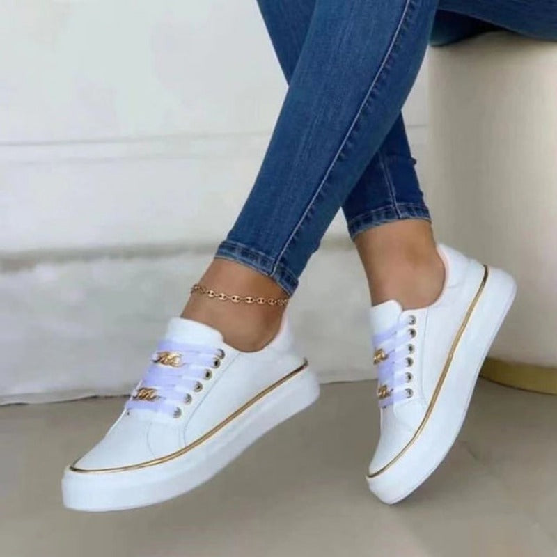 Women's Sneakers – Slip-On – Soft Knit – Low Profile – Chain Detail – Comfortable