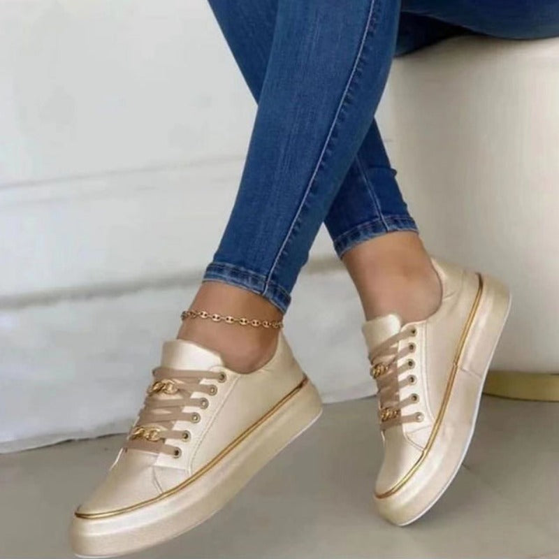 Women's Sneakers – Slip-On – Soft Knit – Low Profile – Chain Detail – Comfortable