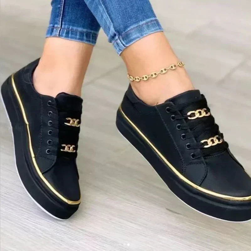 Women's Sneakers – Slip-On – Soft Knit – Low Profile – Chain Detail – Comfortable
