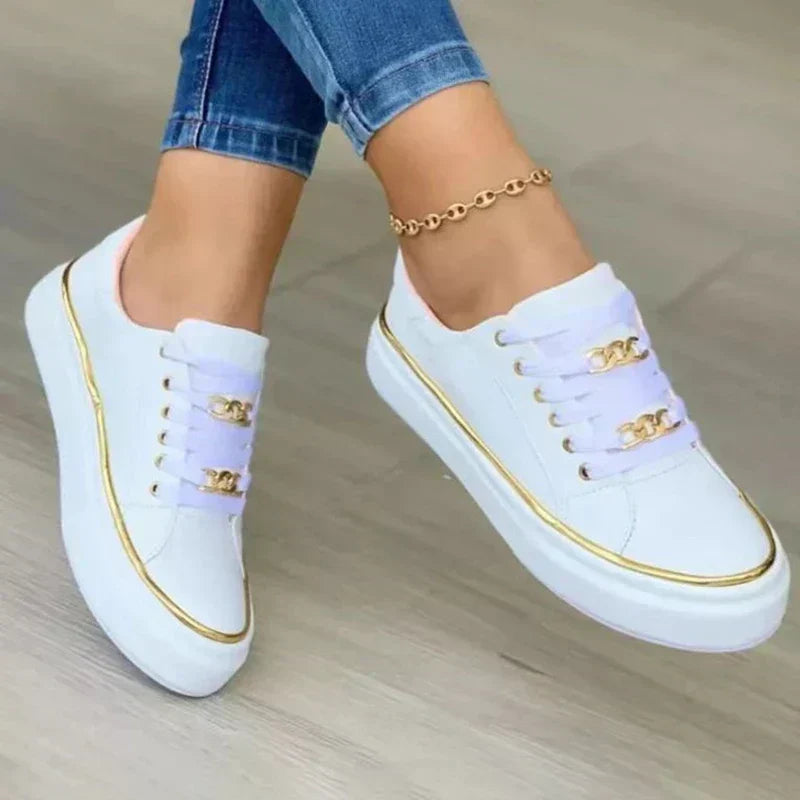 Women's Sneakers – Slip-On – Soft Knit – Low Profile – Chain Detail – Comfortable