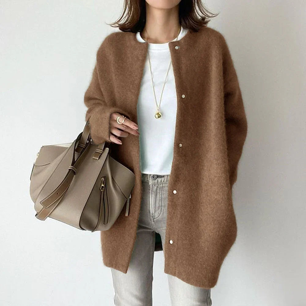 Women's Cardigan – Wool – Oversized Fit – Mid-Length – Buttons – Long Sleeves