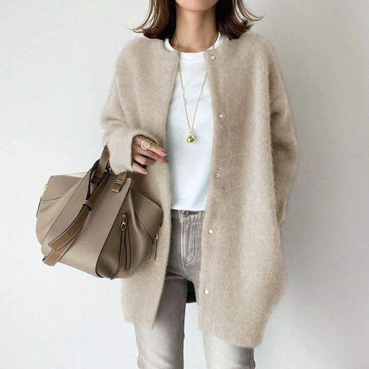 Women's Cardigan – Wool – Oversized Fit – Mid-Length – Buttons – Long Sleeves