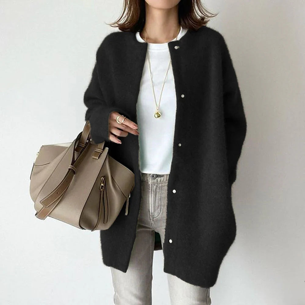 Women's Cardigan – Wool – Oversized Fit – Mid-Length – Buttons – Long Sleeves