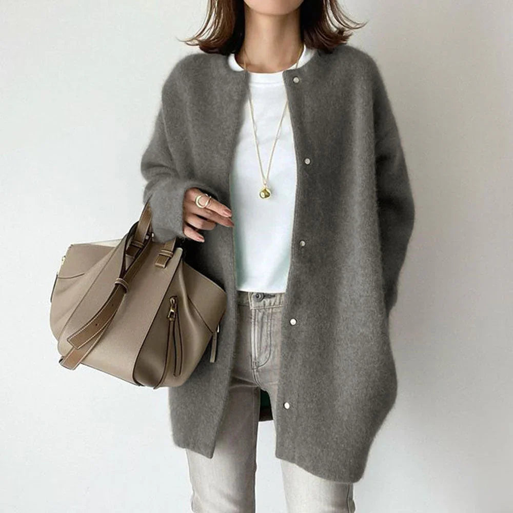 Women's Cardigan – Wool – Oversized Fit – Mid-Length – Buttons – Long Sleeves