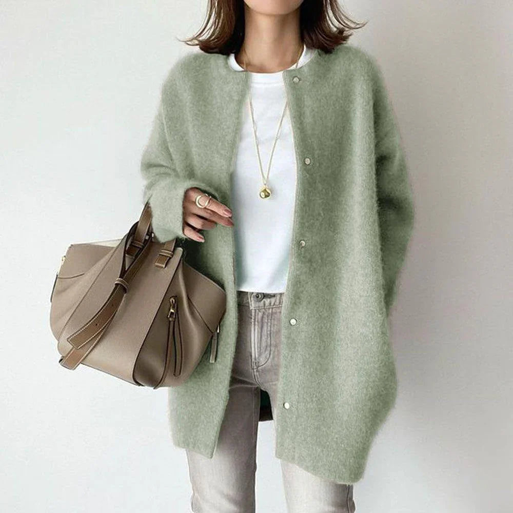 Women's Cardigan – Wool – Oversized Fit – Mid-Length – Buttons – Long Sleeves