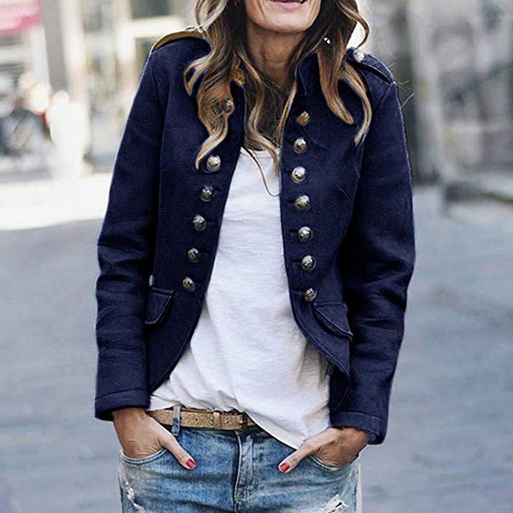 Women's Blazer – Tailored Fit – Double-Breasted – Stand Collar and Military Style