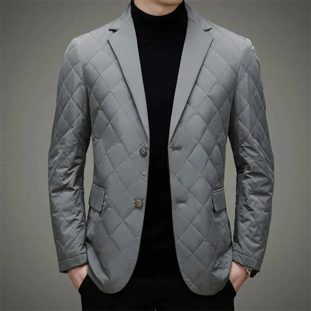 Men's Quilted Jacket – Slim Fit – Diamond Pattern – Button Closure – Notch Lapel