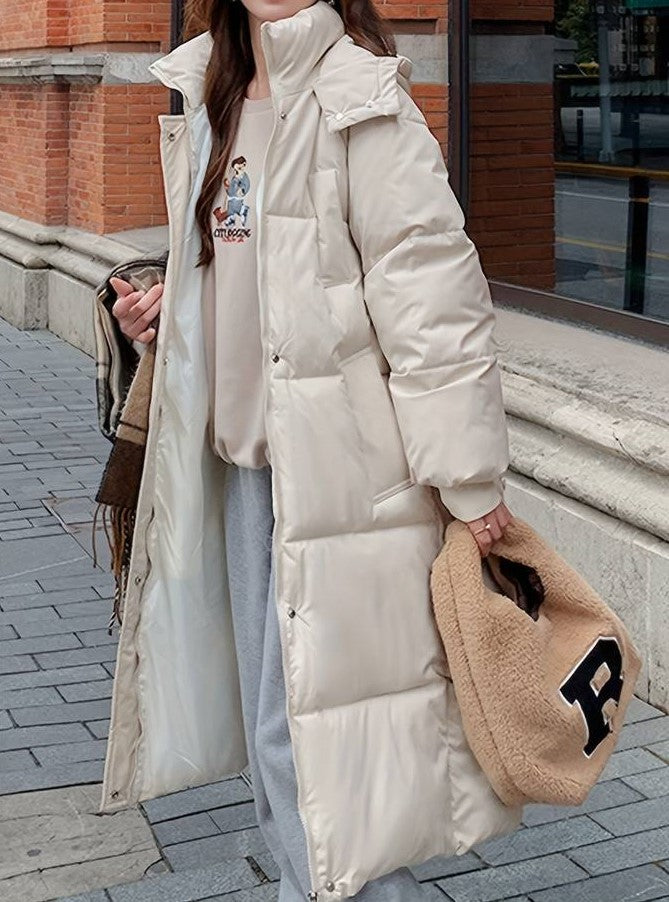 Dame Lang Pufferjakke – Vannavstøtende – Quilted Design – Hette – Varm og Komfortabel