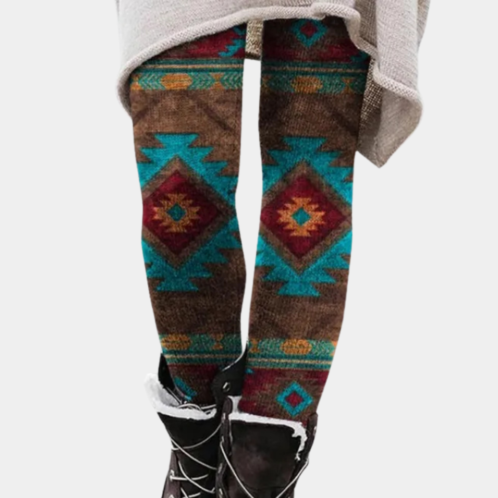 Women's Leggings – Tight Fit – Soft and Breathable Knit – Geometric Pattern – Full Length