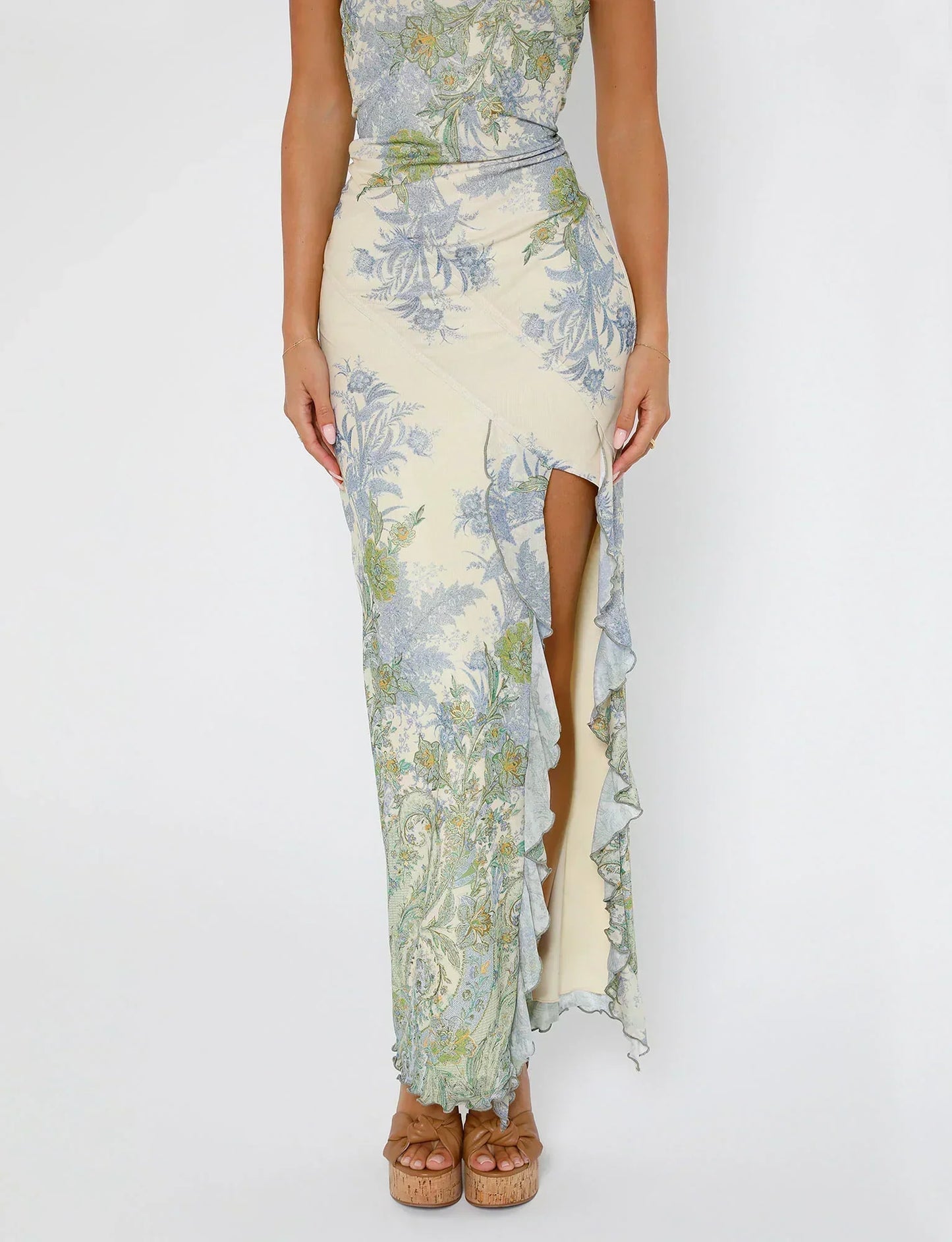 Dress for Women – Strapless Maxi – Tight Fit – Floral Pattern – High Slit