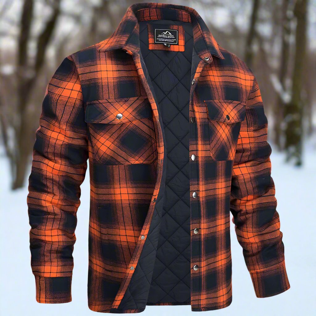 Men's Shirt Jacket – Quilted Flannel – Check Pattern – Snap Buttons – Chest Pockets