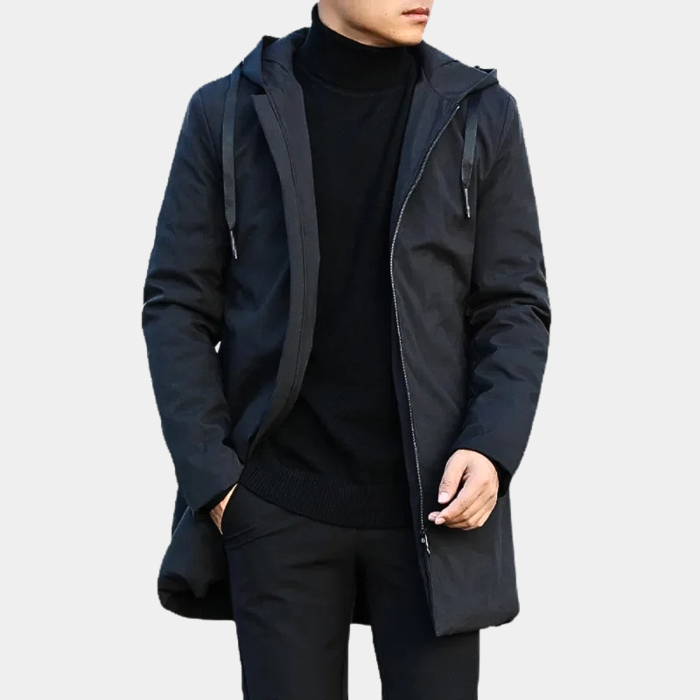 Men's Long Coat – Relaxed Fit – Hood – Wind Resistant – Full Length