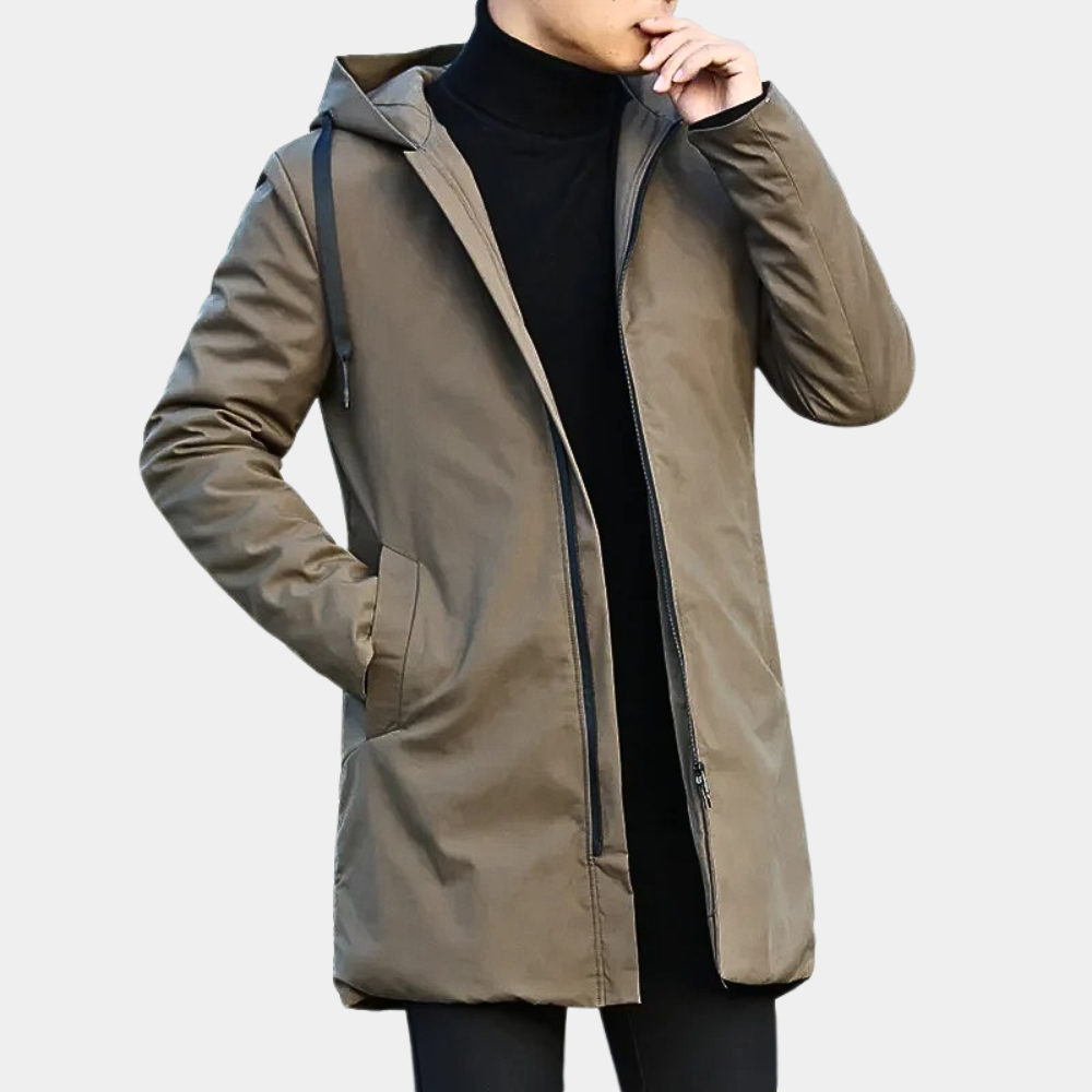 Men's Long Coat – Relaxed Fit – Hood – Wind Resistant – Full Length