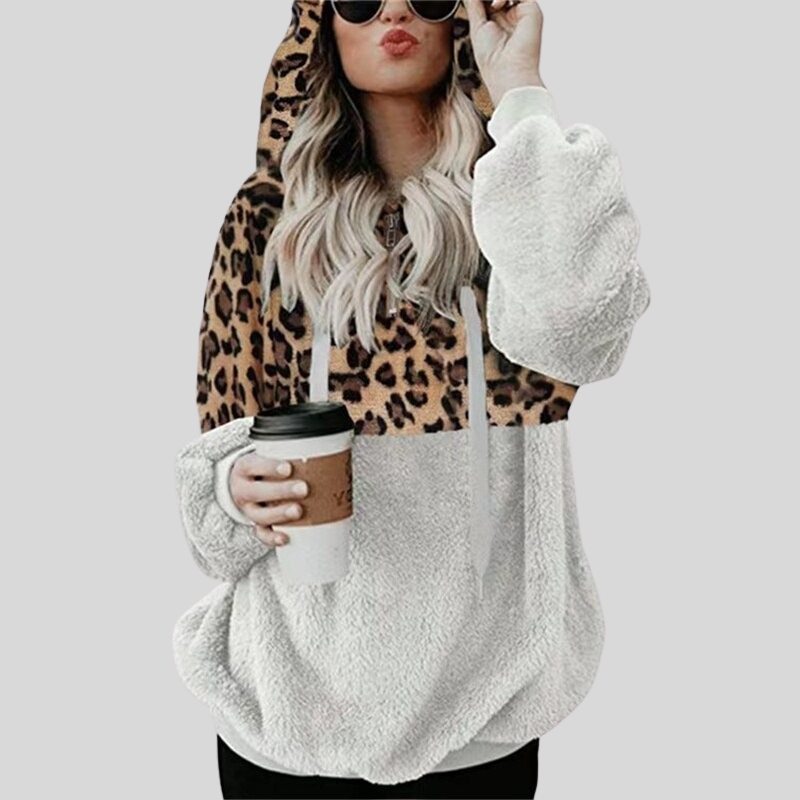 Women's Hoodie - Oversized Fit - Plush & Leopard Print - Soft & Comfortable