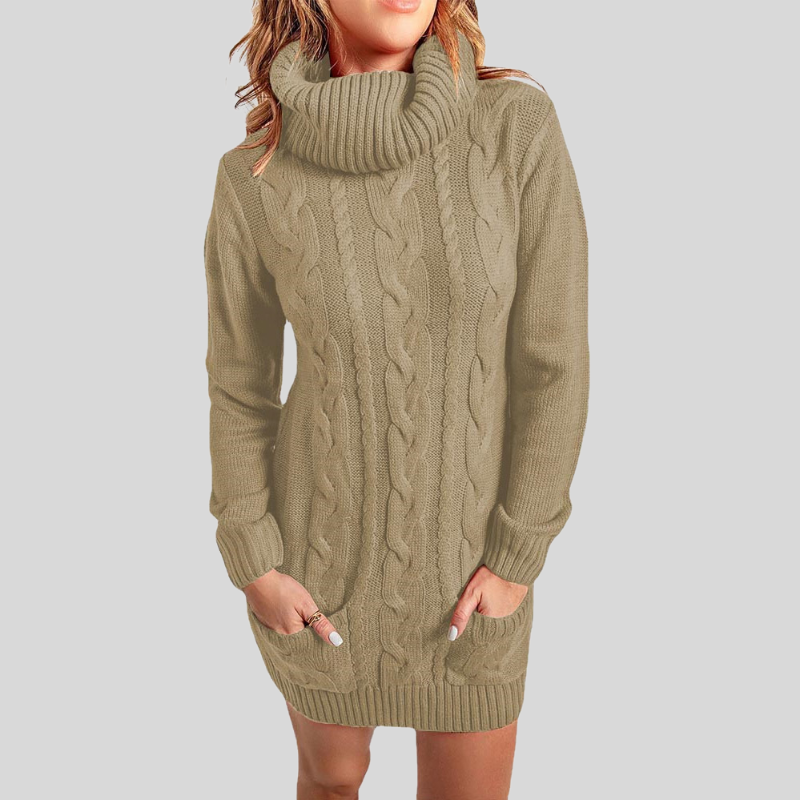 Women's Knitted Sweater - Turtleneck - Cable Knit - Relaxed Fit - Long Sleeved