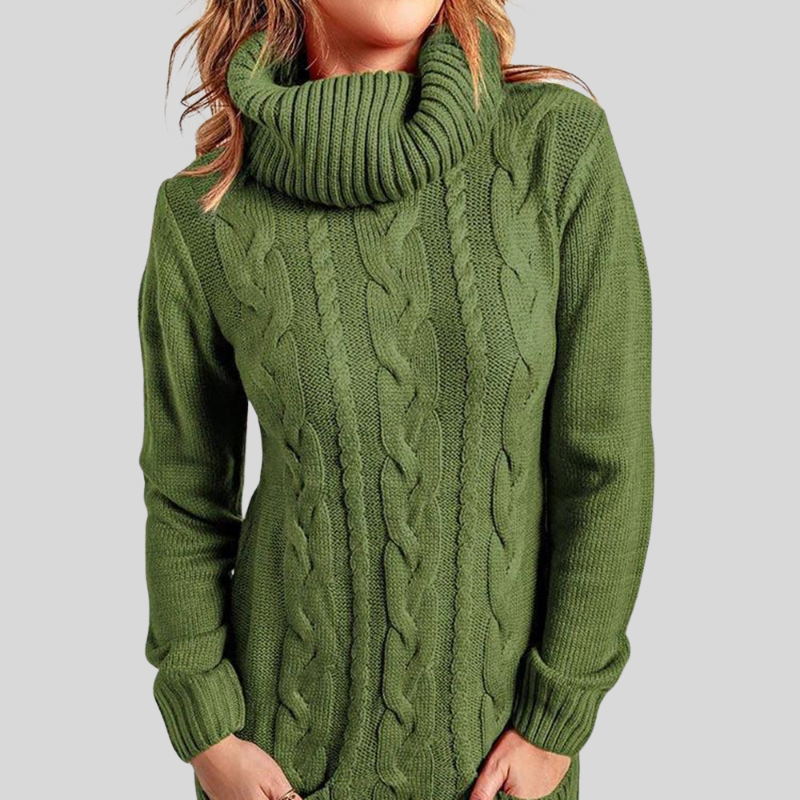 Women's Knitted Sweater - Turtleneck - Cable Knit - Relaxed Fit - Long Sleeved