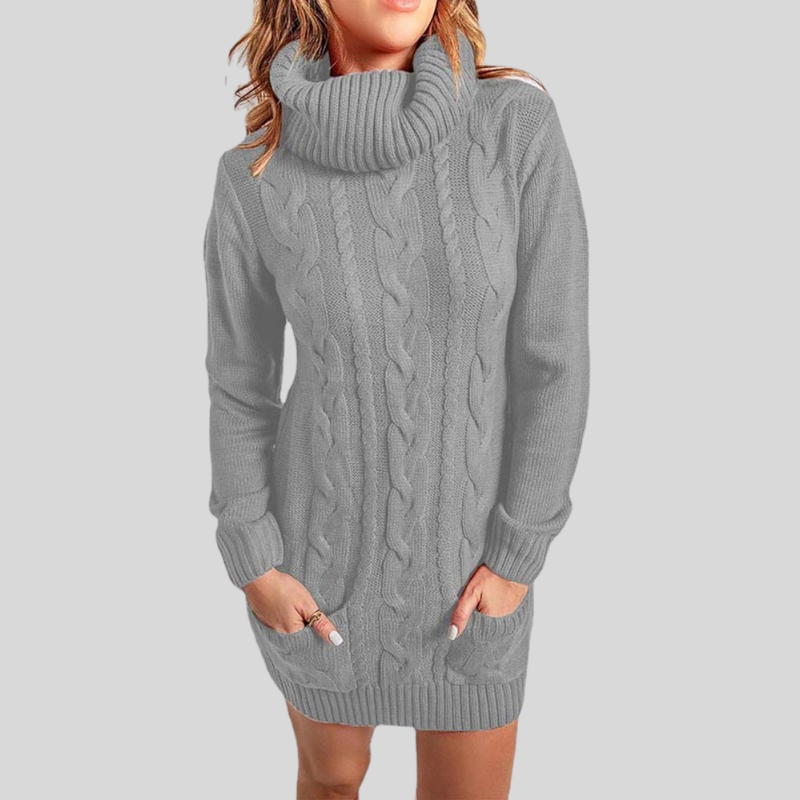 Women's Knitted Sweater - Turtleneck - Cable Knit - Relaxed Fit - Long Sleeved
