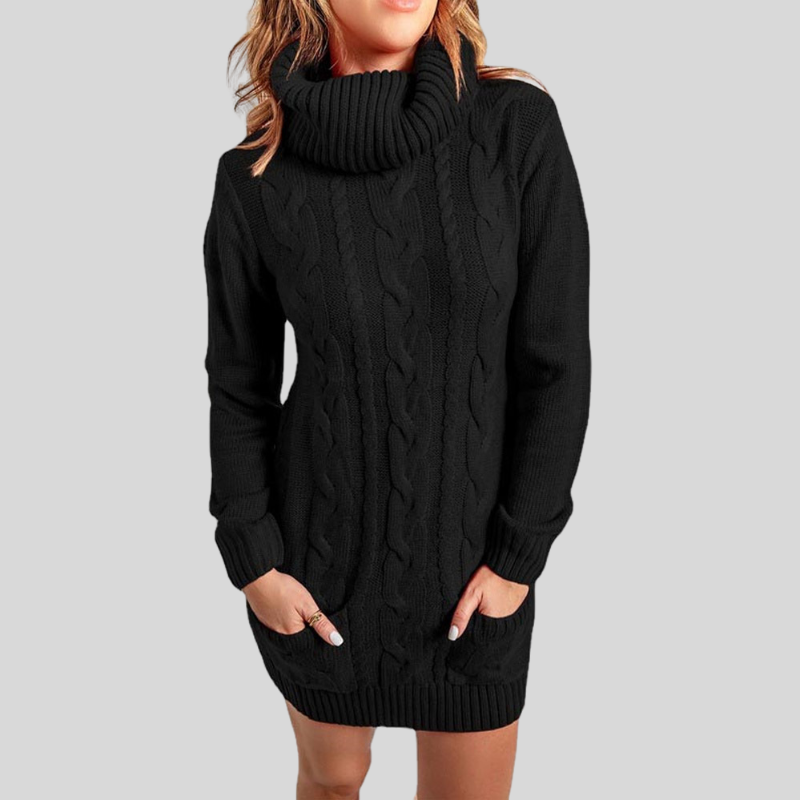 Women's Knitted Sweater - Turtleneck - Cable Knit - Relaxed Fit - Long Sleeved