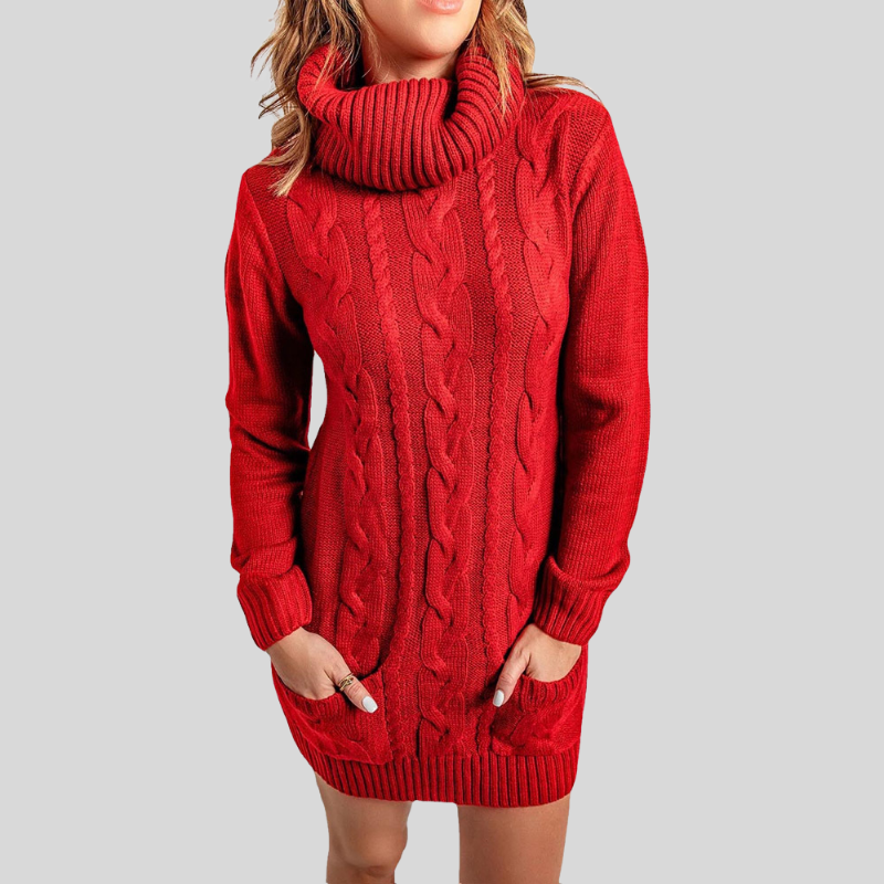 Women's Knitted Sweater - Turtleneck - Cable Knit - Relaxed Fit - Long Sleeved