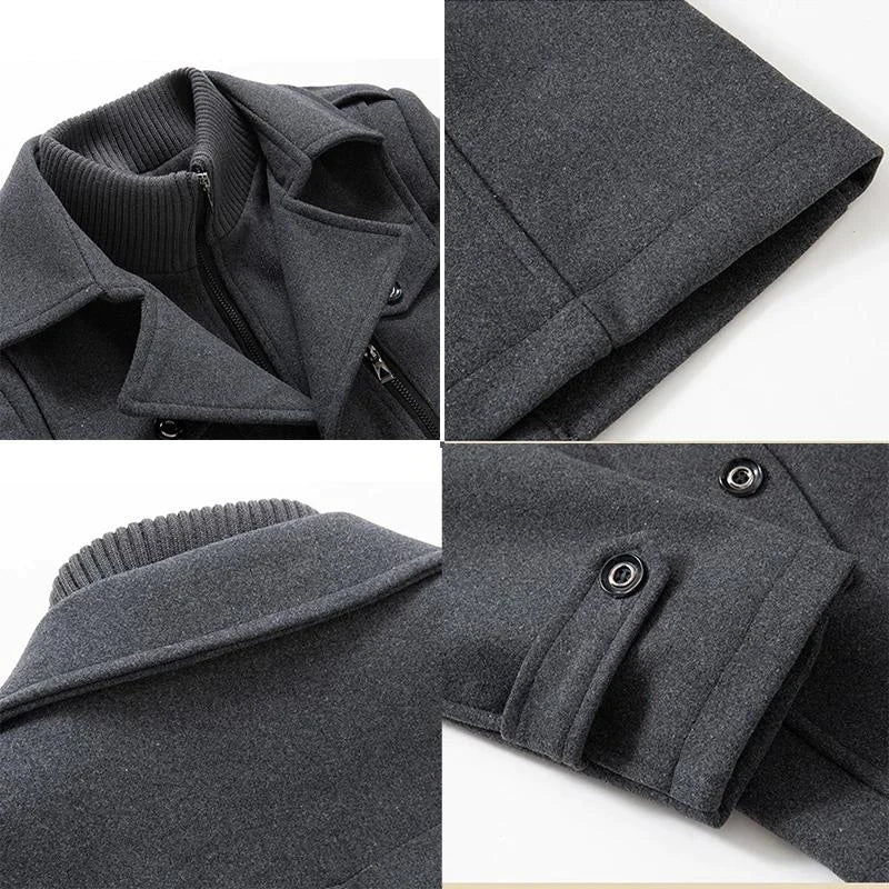 Men's Peacoat - Double-Breasted Wool Blend - Tailored Fit - Notch Lapel