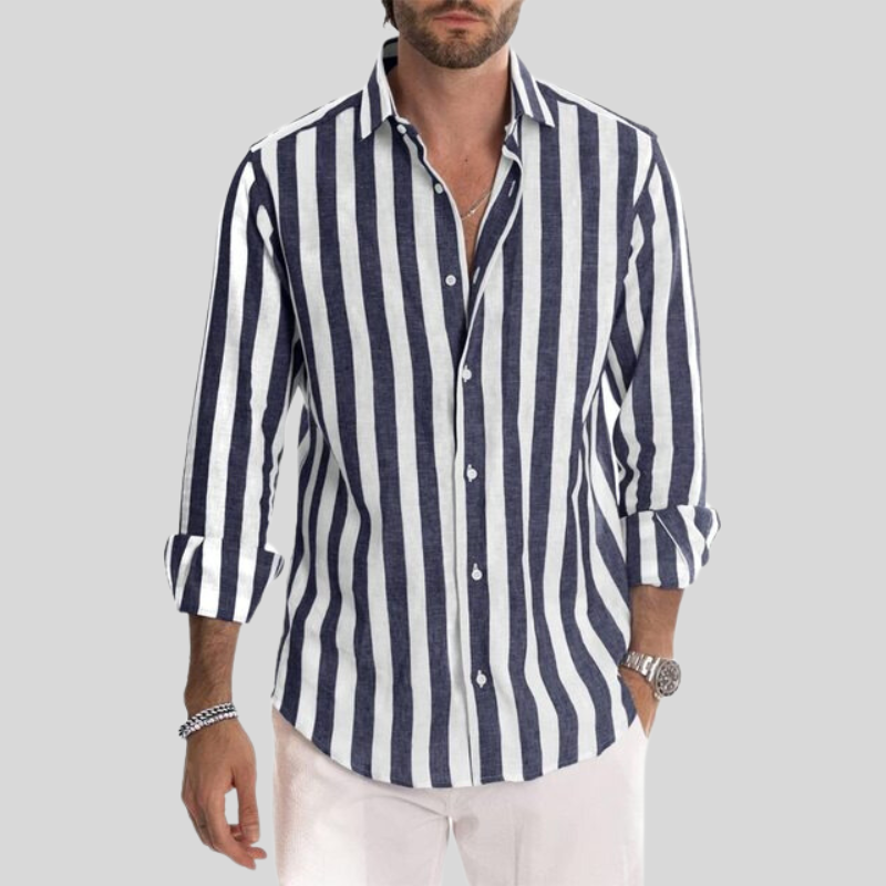 Antonio Linen Relaxed Button-Up Shirt | Striped Button-Up Shirt