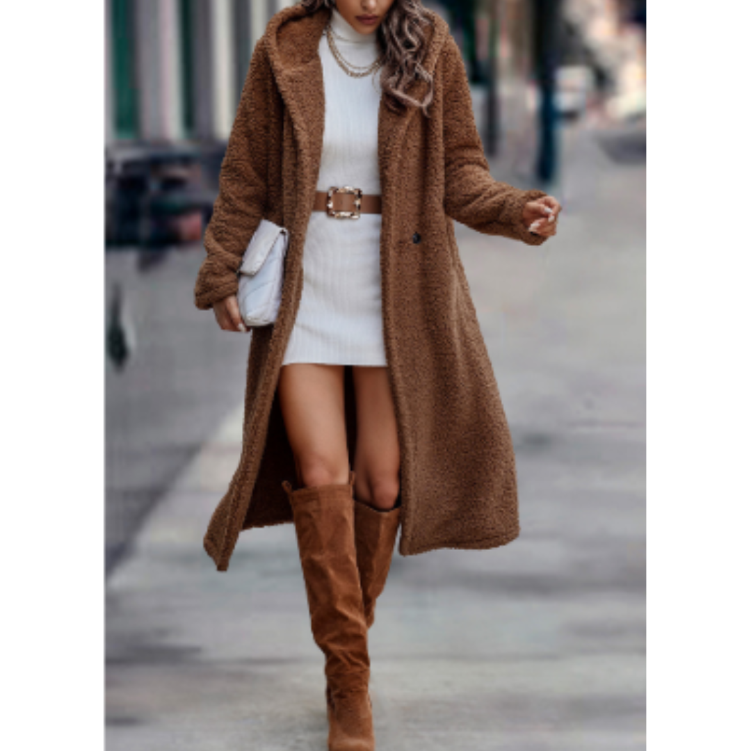 Women's Coat – Relaxed Fit – Faux Fur – Long Model – Classic Notch Collar