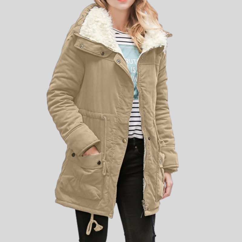 Women's Parka Jacket - Lined With Fur Trim - Adjustable Waist - Windproof and Warm
