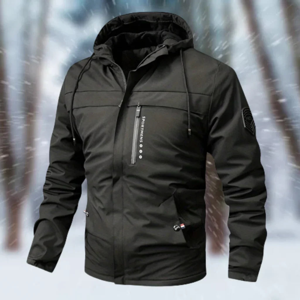 Men's Jacket with Hood – Waterproof – Tailored Fit – Multiple Zipper Pockets