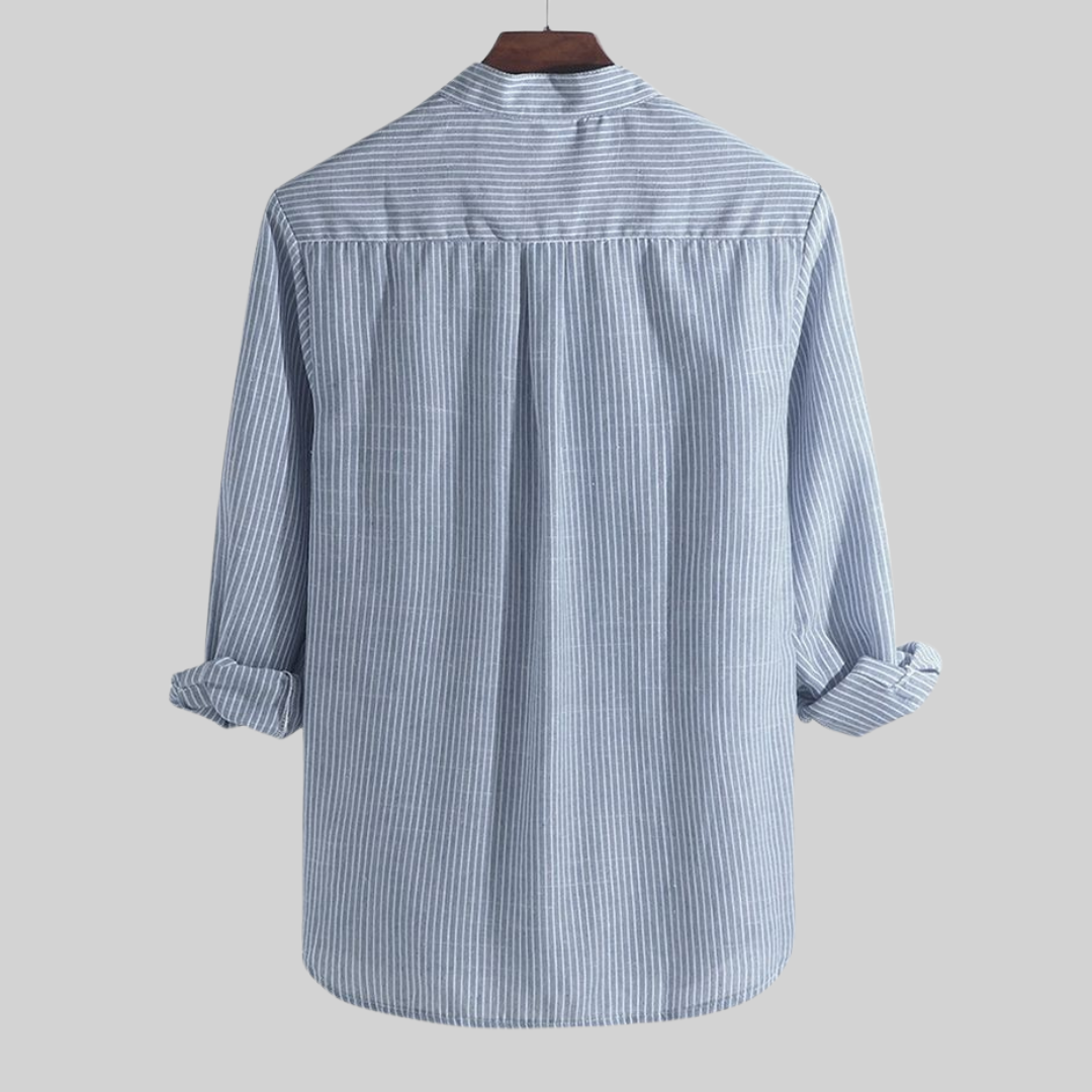 Men's Kurta – Relaxed Fit – Natural Fibers – Half Button – Striped – Long Sleeve