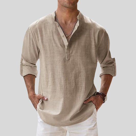 Theo - Bomullsskjorte med lang erme og V-hals