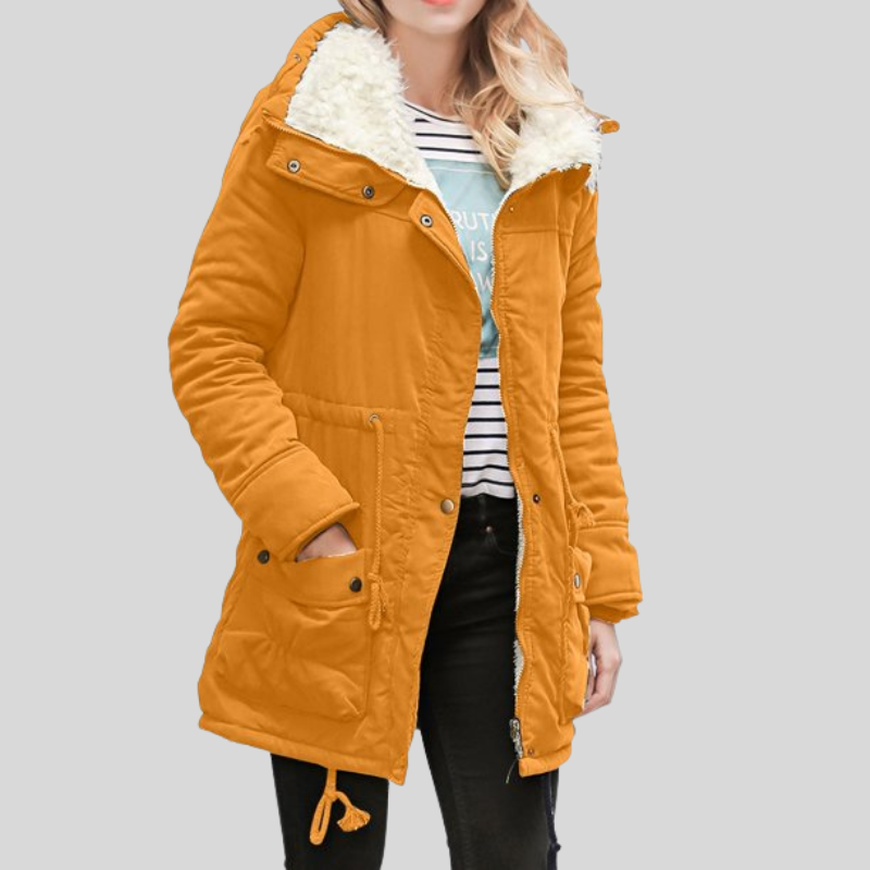 Women's Parka Jacket - Lined With Fur Trim - Adjustable Waist - Windproof and Warm