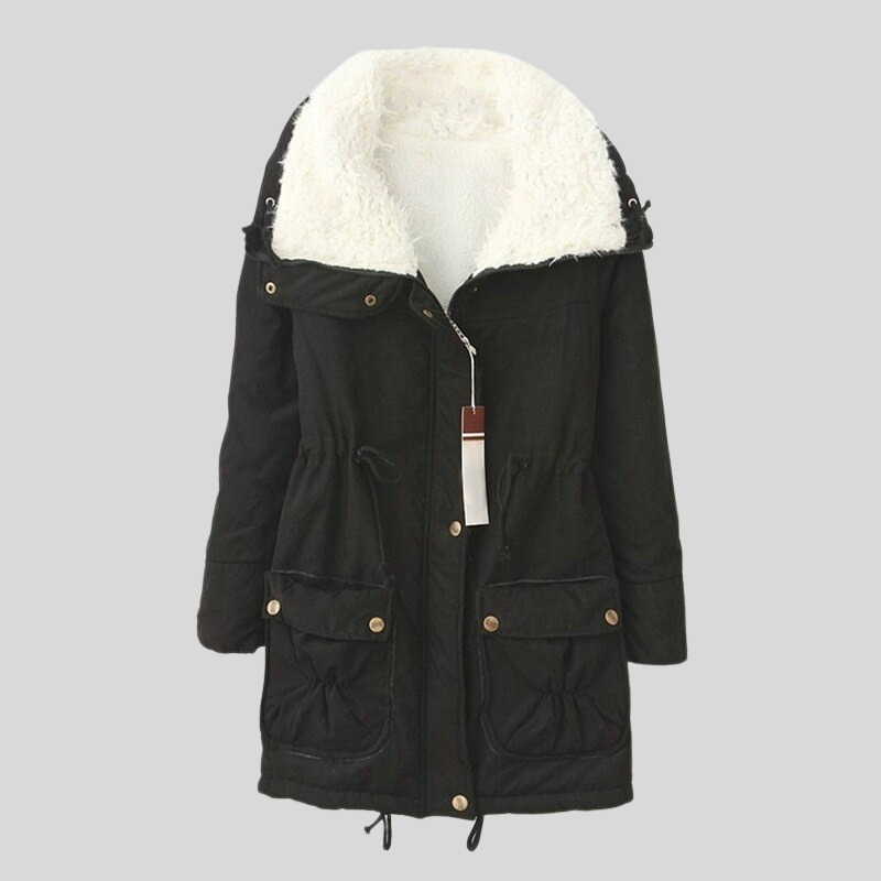 Women's Parka Jacket - Lined With Fur Trim - Adjustable Waist - Windproof and Warm