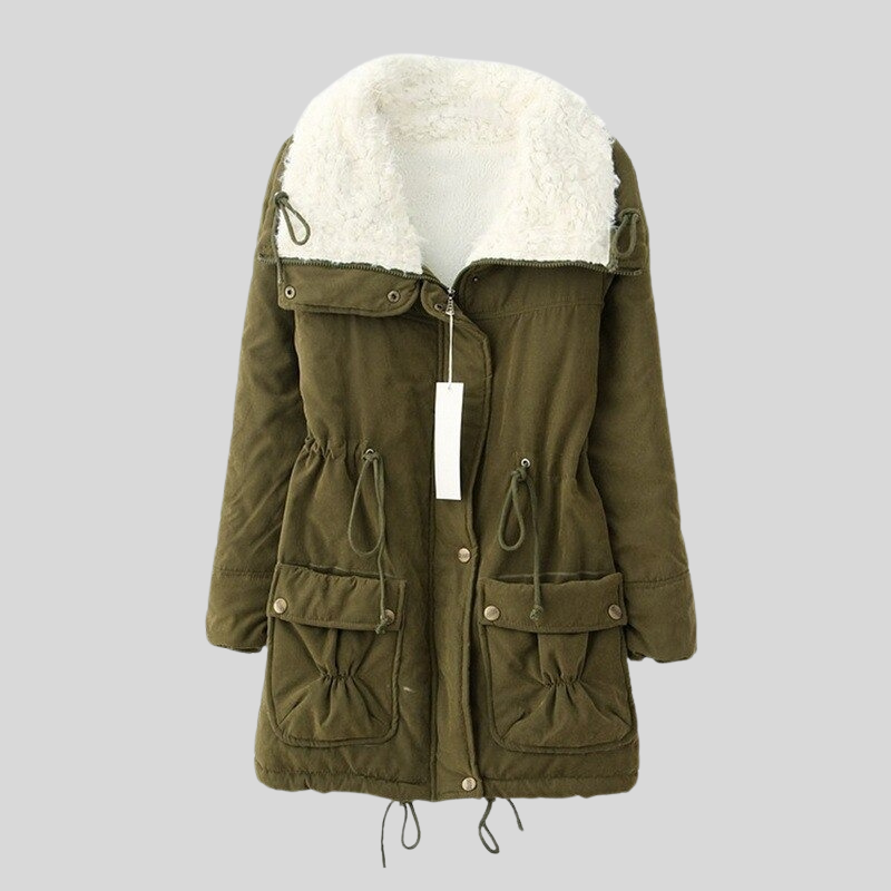 Women's Parka Jacket - Lined With Fur Trim - Adjustable Waist - Windproof and Warm
