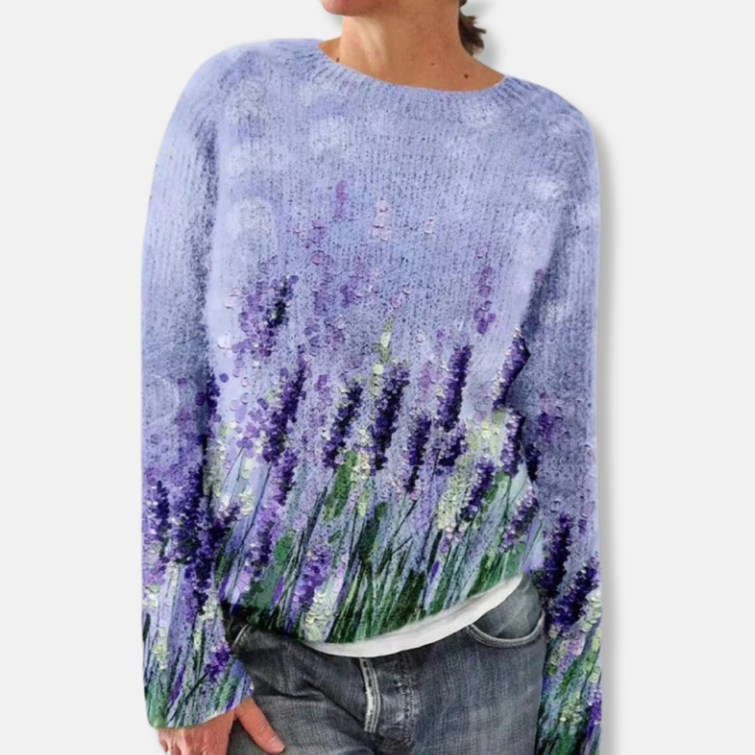 Abigail Wool Crewneck Sweater | Floral Relaxed Fit Sweater